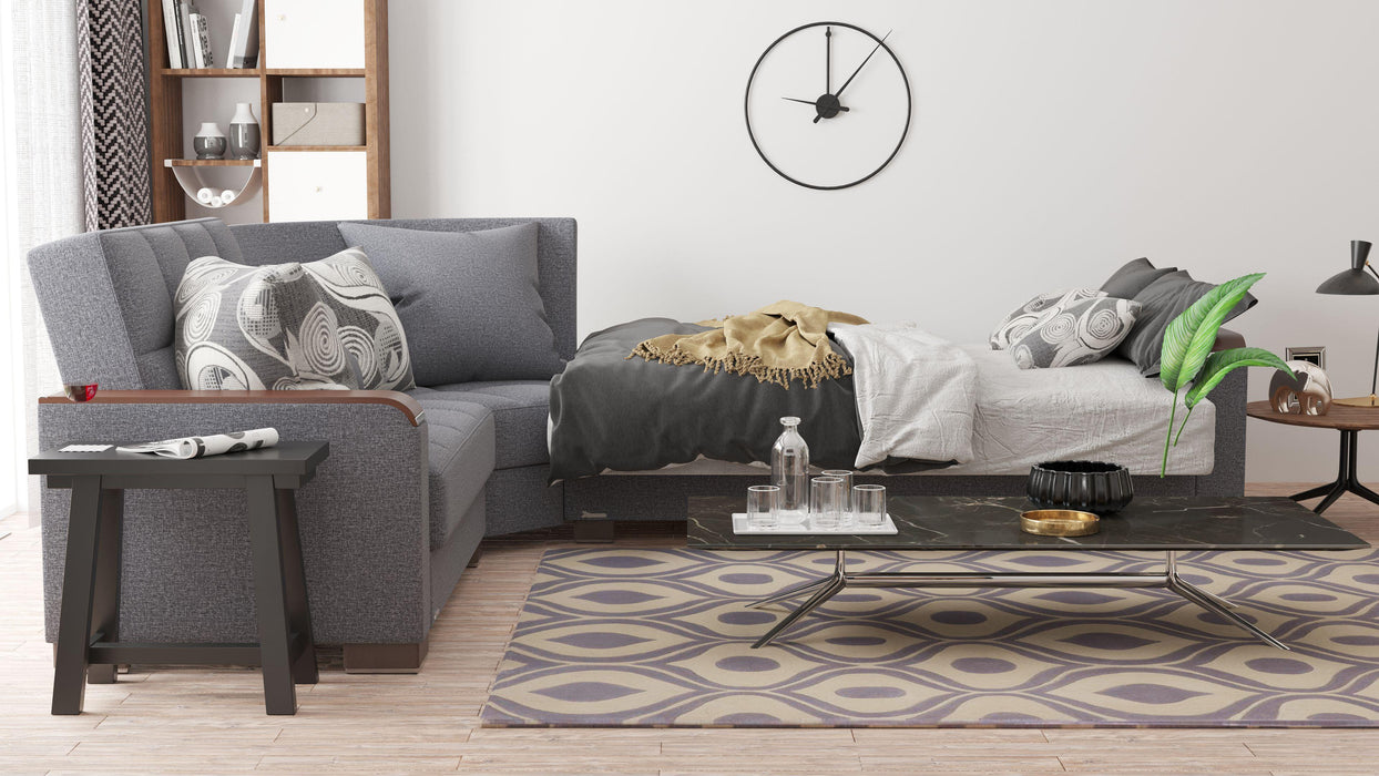 Ottomanson Armada X Collection Upholstered Convertible Wood Trimmed Sectional with Storage