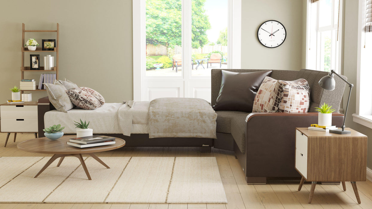 Ottomanson Armada X Collection Upholstered Convertible Wood Trimmed Sectional with Storage