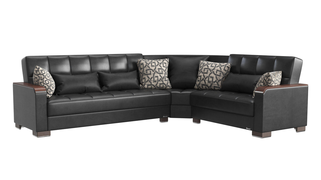 Ottomanson Armada X Collection Upholstered Convertible Wood Trimmed Sectional with Storage