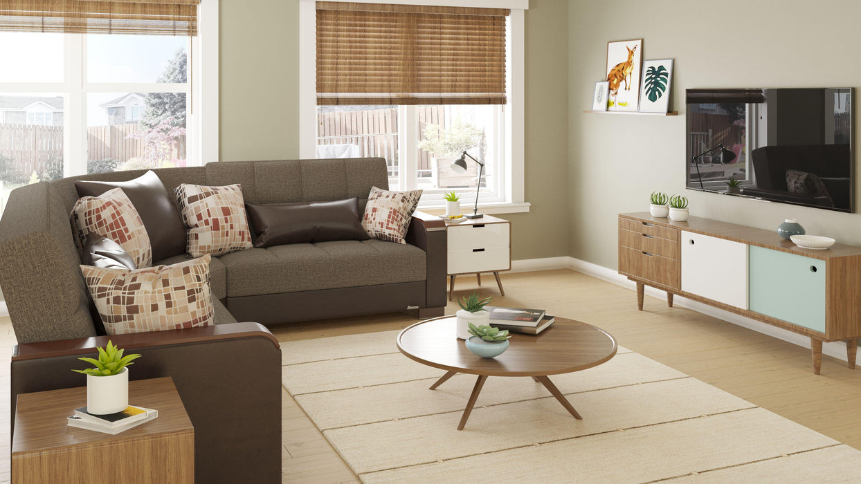 Ottomanson Armada X Collection Upholstered Convertible Wood Trimmed Sectional with Storage