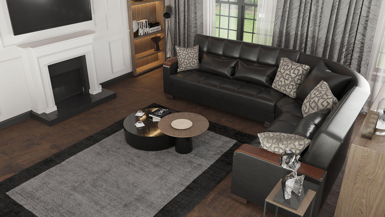 Ottomanson Armada X Collection Upholstered Convertible Wood Trimmed Sectional with Storage