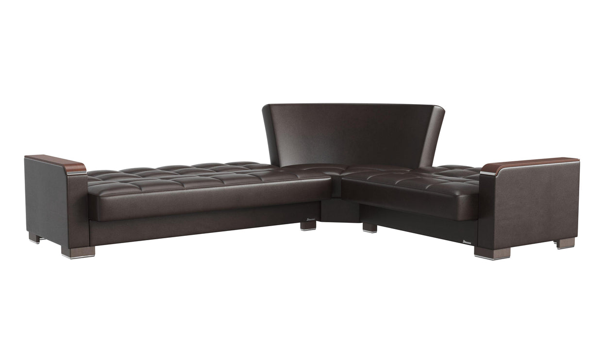 Ottomanson Armada X Collection Upholstered Convertible Wood Trimmed Sectional with Storage
