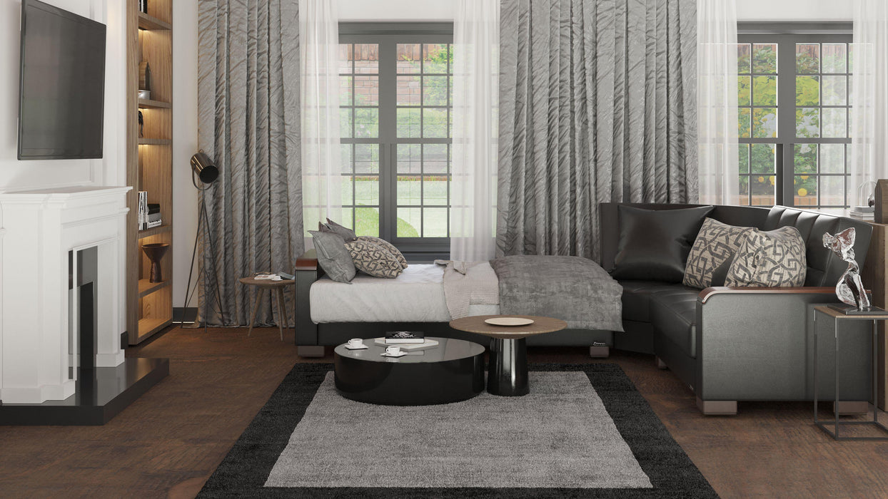 Ottomanson Armada X Collection Upholstered Convertible Wood Trimmed Sectional with Storage