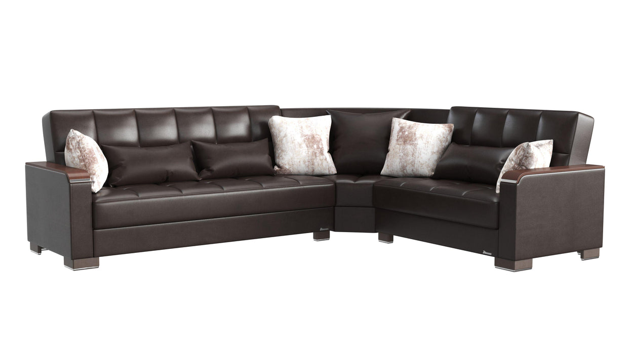 Ottomanson Armada X Collection Upholstered Convertible Wood Trimmed Sectional with Storage