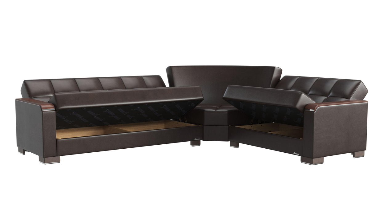 Ottomanson Armada X Collection Upholstered Convertible Wood Trimmed Sectional with Storage
