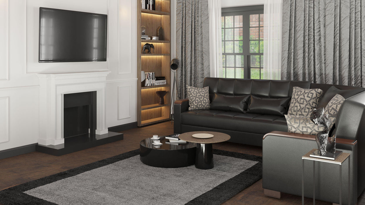 Ottomanson Armada X Collection Upholstered Convertible Wood Trimmed Sectional with Storage