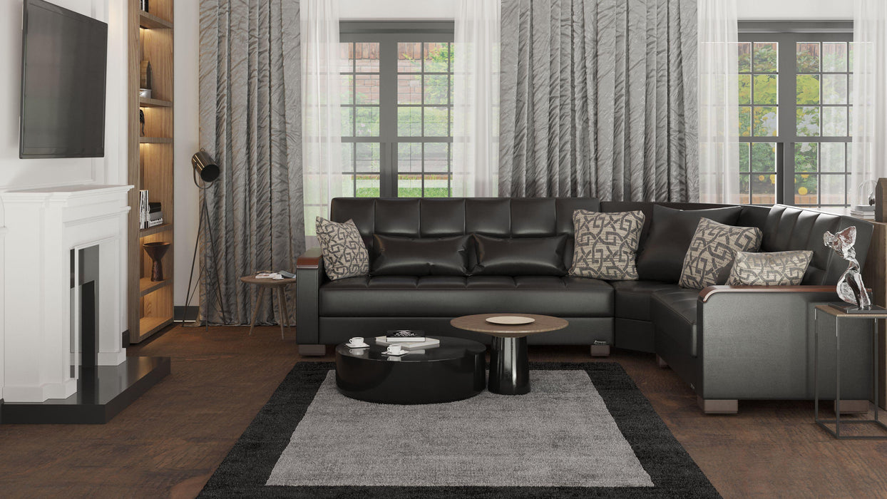 Ottomanson Armada X Collection Upholstered Convertible Wood Trimmed Sectional with Storage