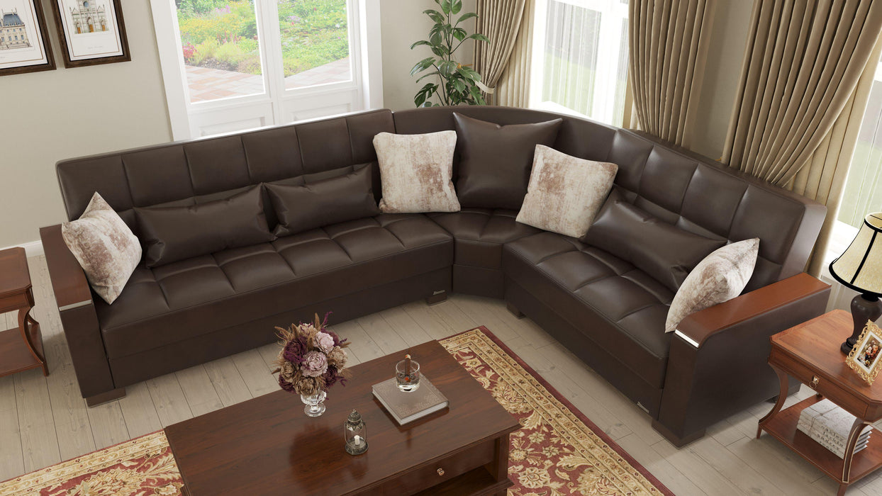 Ottomanson Armada X Collection Upholstered Convertible Wood Trimmed Sectional with Storage