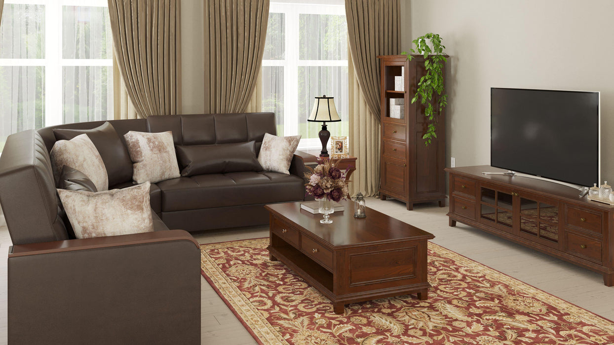 Ottomanson Armada X Collection Upholstered Convertible Wood Trimmed Sectional with Storage