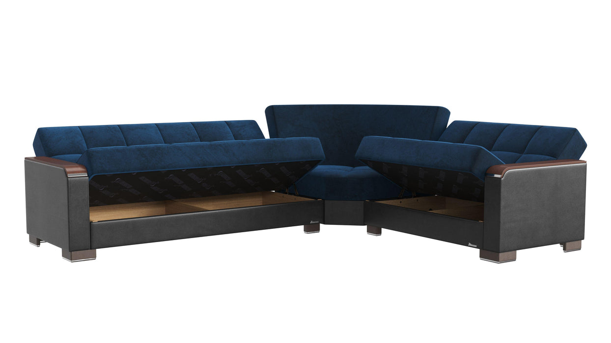 Ottomanson Armada X Collection Upholstered Convertible Wood Trimmed Sectional with Storage