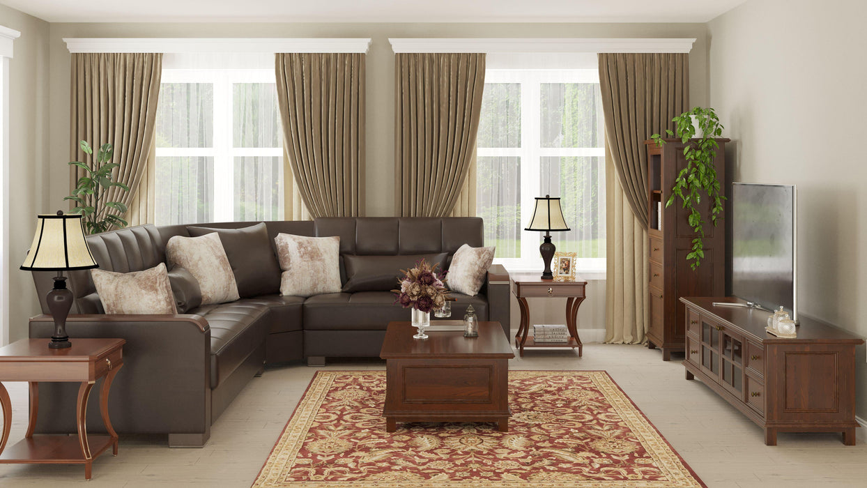 Ottomanson Armada X Collection Upholstered Convertible Wood Trimmed Sectional with Storage