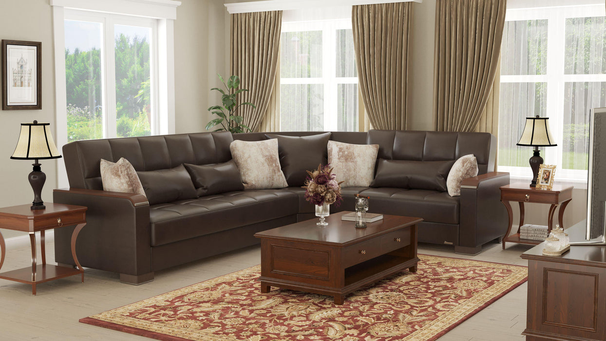 Ottomanson Armada X Collection Upholstered Convertible Wood Trimmed Sectional with Storage