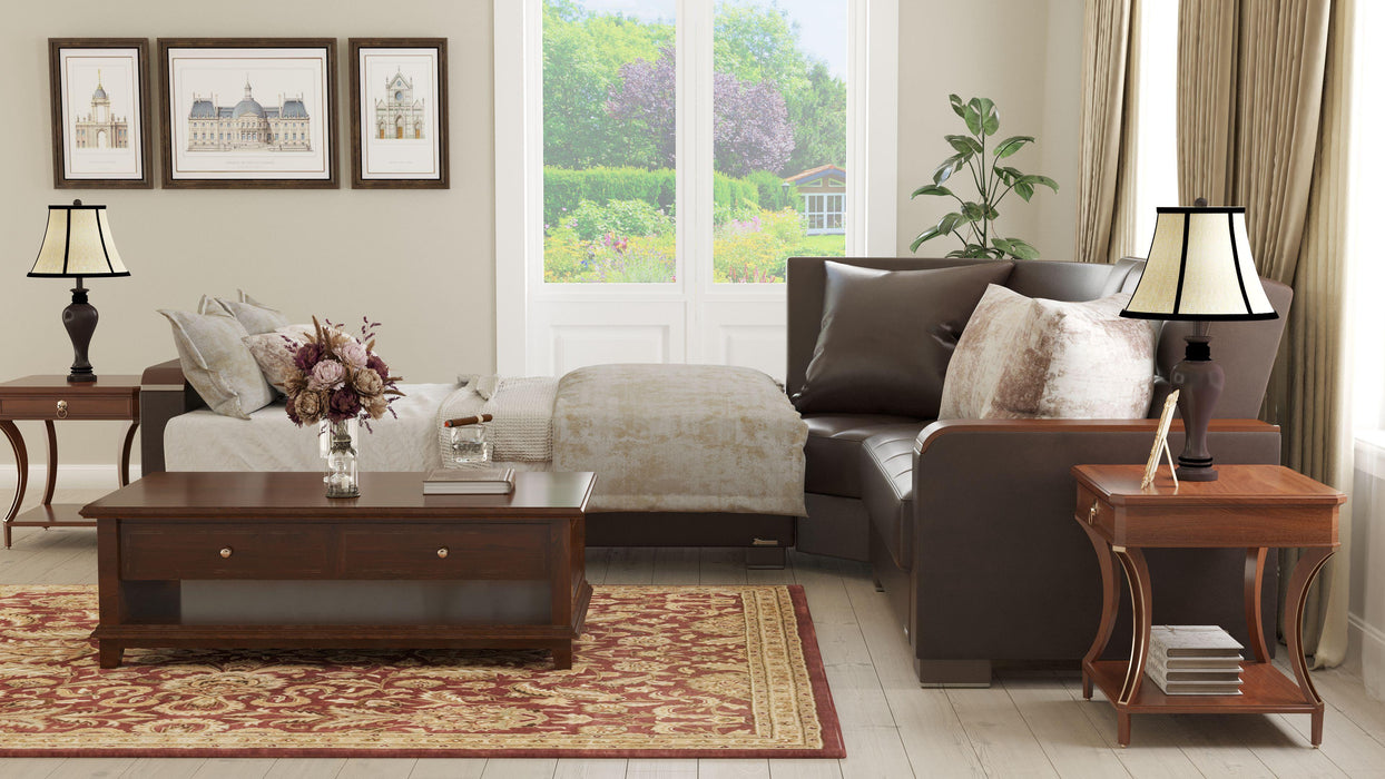 Ottomanson Armada X Collection Upholstered Convertible Wood Trimmed Sectional with Storage