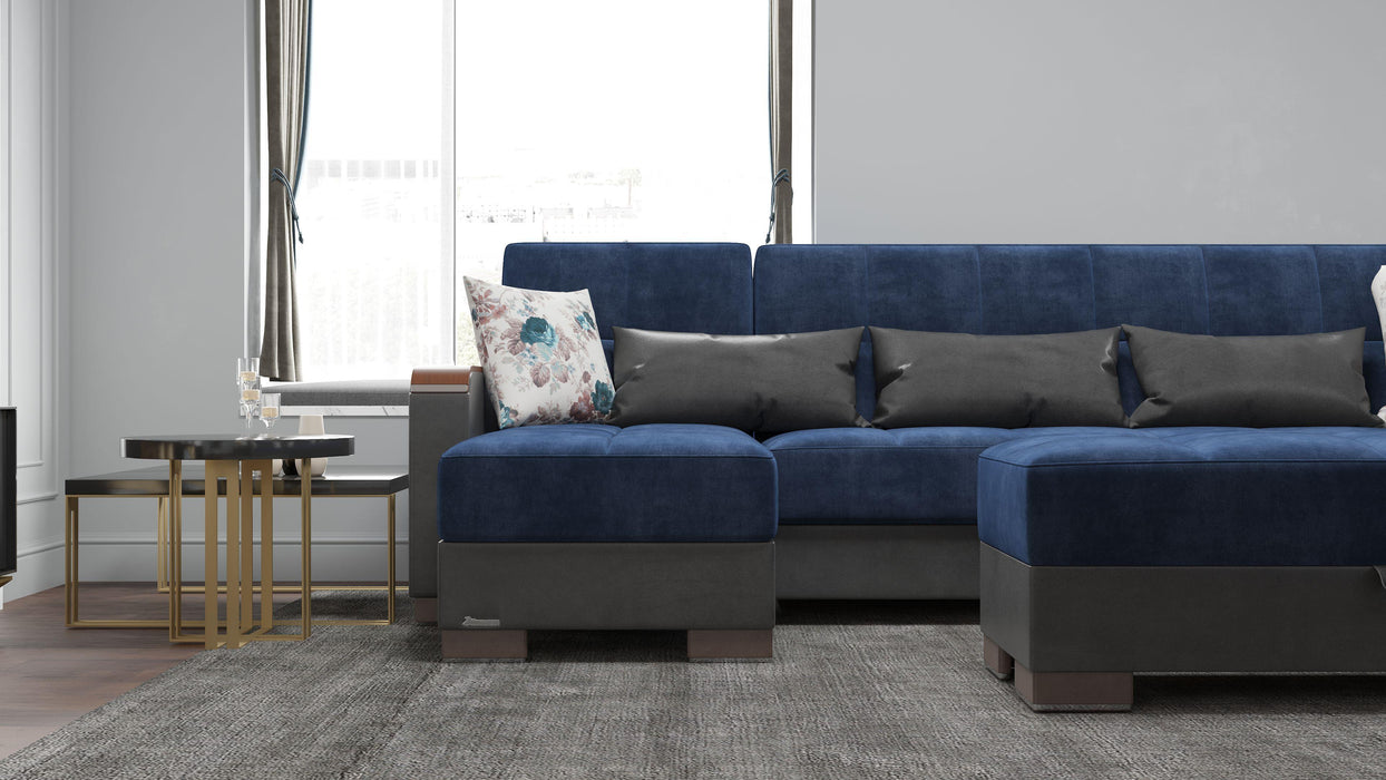 Ottomanson Armada X Collection Upholstered Convertible Wood Trimmed Sectional with Storage