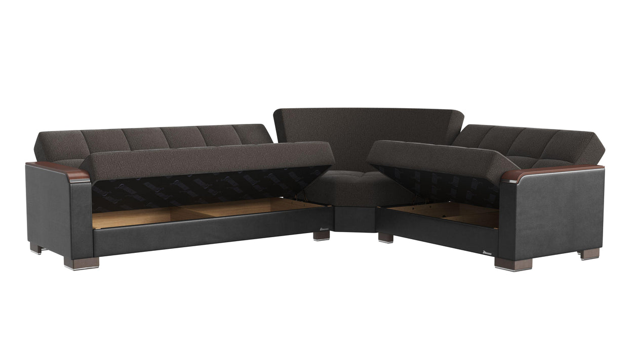 Ottomanson Armada X Collection Upholstered Convertible Wood Trimmed Sectional with Storage