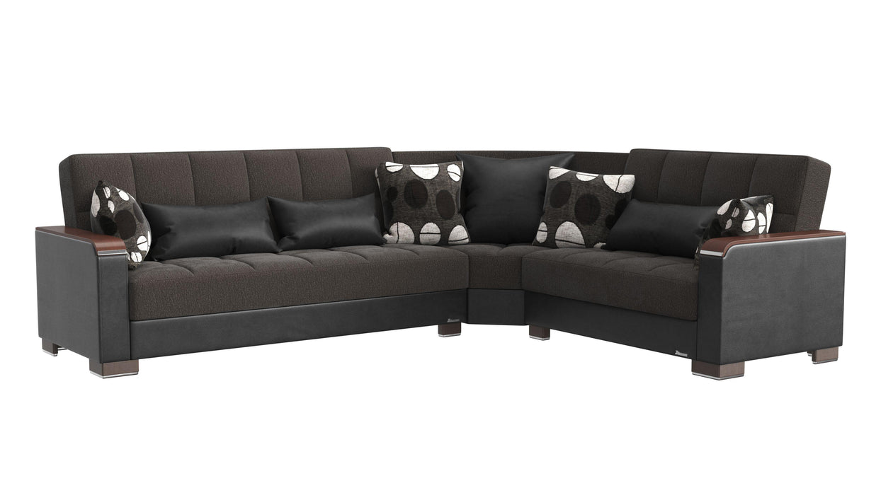 Ottomanson Armada X Collection Upholstered Convertible Wood Trimmed Sectional with Storage