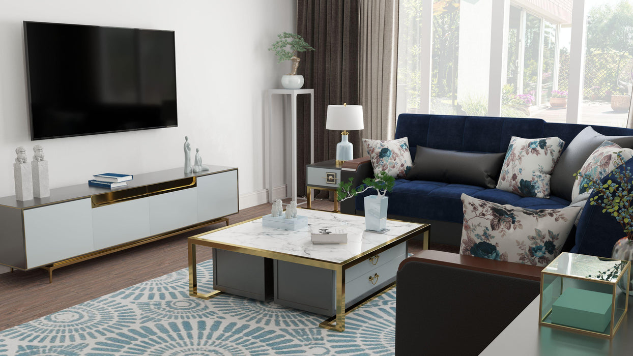 Ottomanson Armada X Collection Upholstered Convertible Wood Trimmed Sectional with Storage