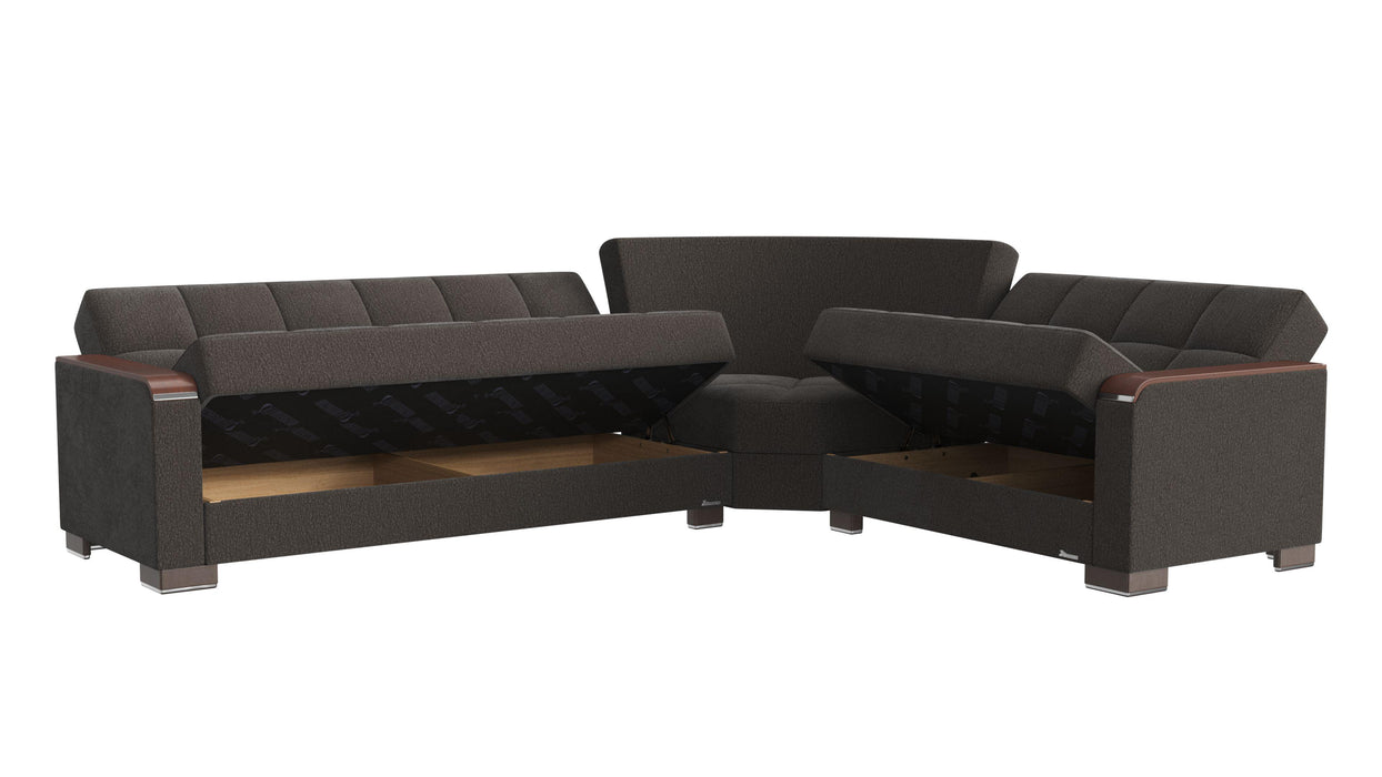 Ottomanson Armada X Collection Upholstered Convertible Wood Trimmed Sectional with Storage