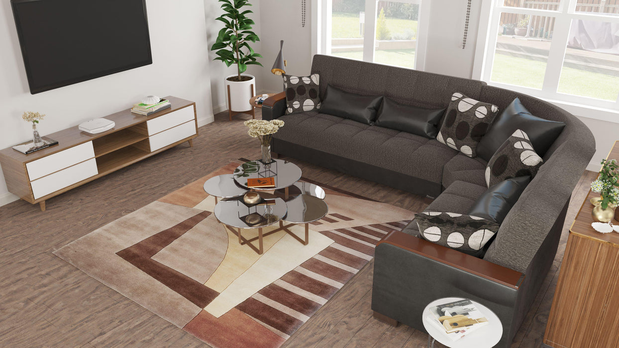 Ottomanson Armada X Collection Upholstered Convertible Wood Trimmed Sectional with Storage