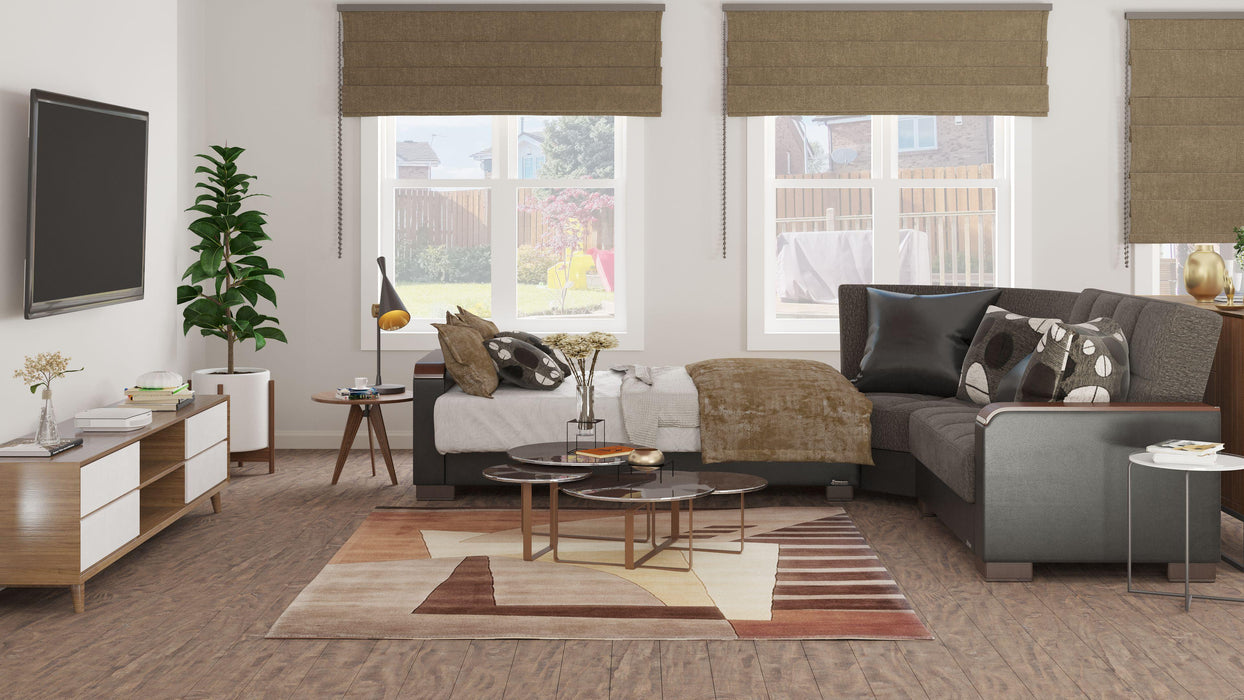 Ottomanson Armada X Collection Upholstered Convertible Wood Trimmed Sectional with Storage