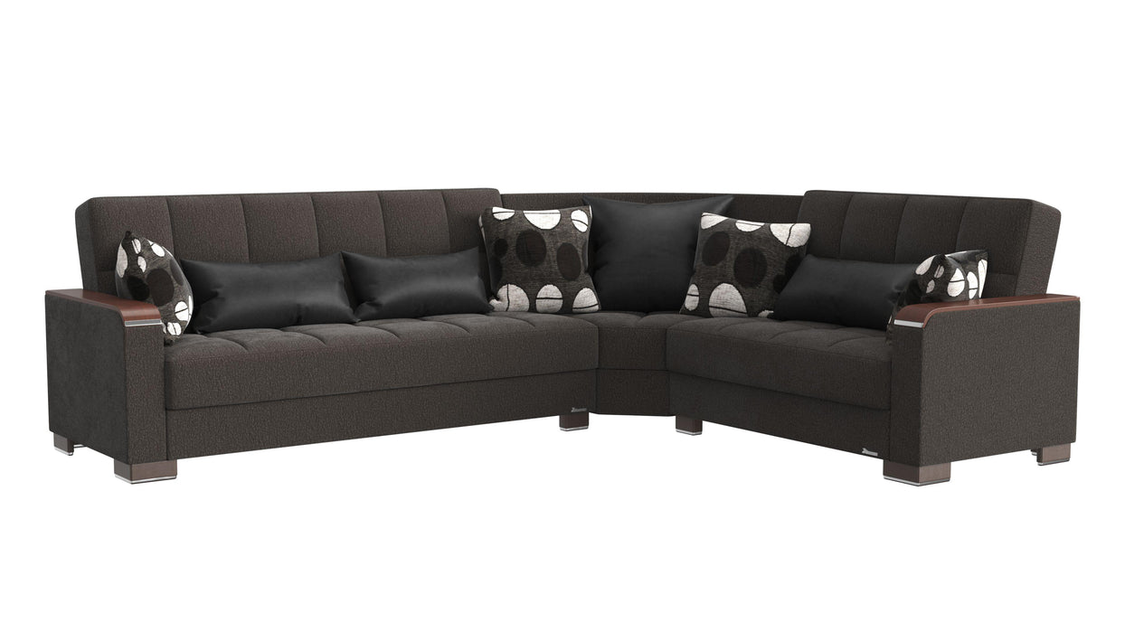 Ottomanson Armada X Collection Upholstered Convertible Wood Trimmed Sectional with Storage