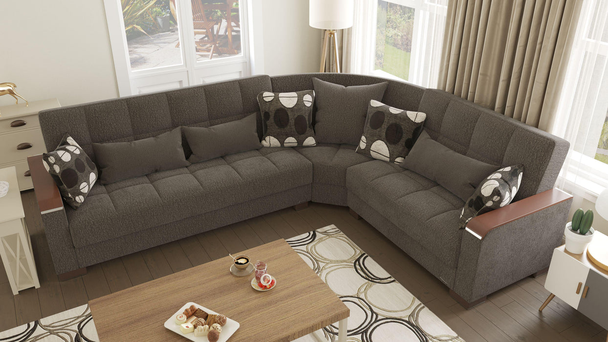 Ottomanson Armada X Collection Upholstered Convertible Wood Trimmed Sectional with Storage