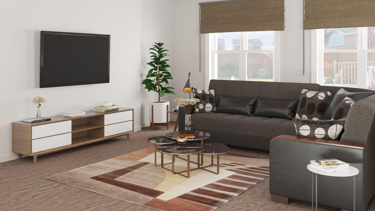 Ottomanson Armada X Collection Upholstered Convertible Wood Trimmed Sectional with Storage