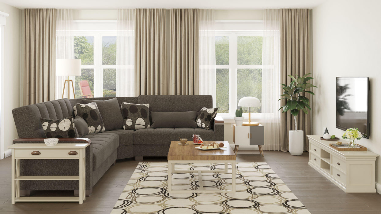 Ottomanson Armada X Collection Upholstered Convertible Wood Trimmed Sectional with Storage