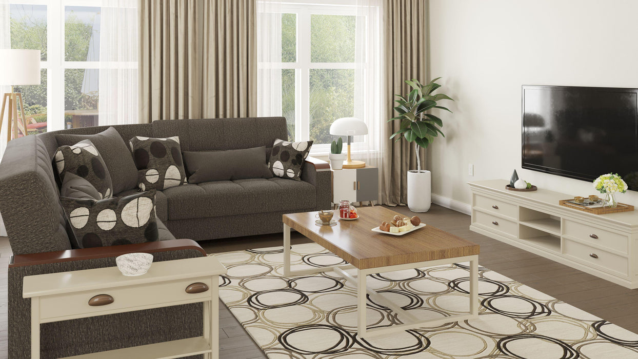 Ottomanson Armada X Collection Upholstered Convertible Wood Trimmed Sectional with Storage