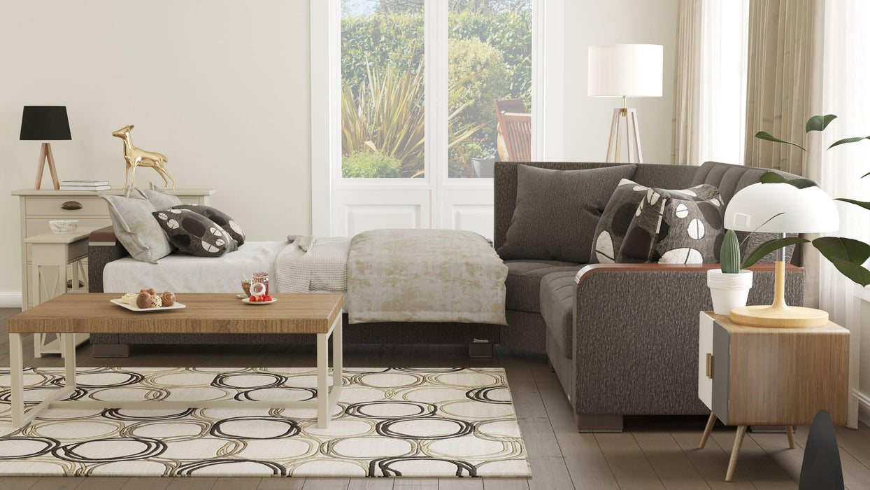 Ottomanson Armada X Collection Upholstered Convertible Wood Trimmed Sectional with Storage