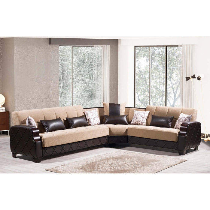 Ottomanson Molina Collection Upholstered Convertible Sectional with Storag