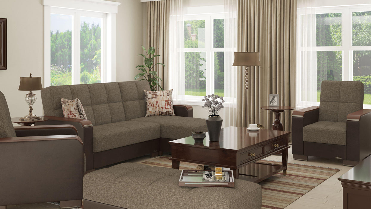 Ottomanson Armada X Collection Upholstered Convertible Wood Trimmed Ottoman with Storage