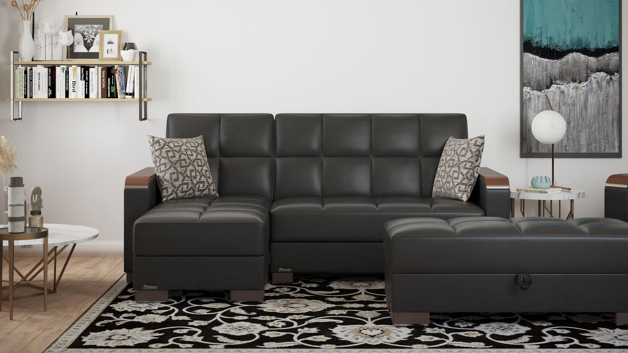 Ottomanson Armada X Collection Upholstered Convertible Wood Trimmed Ottoman with Storage