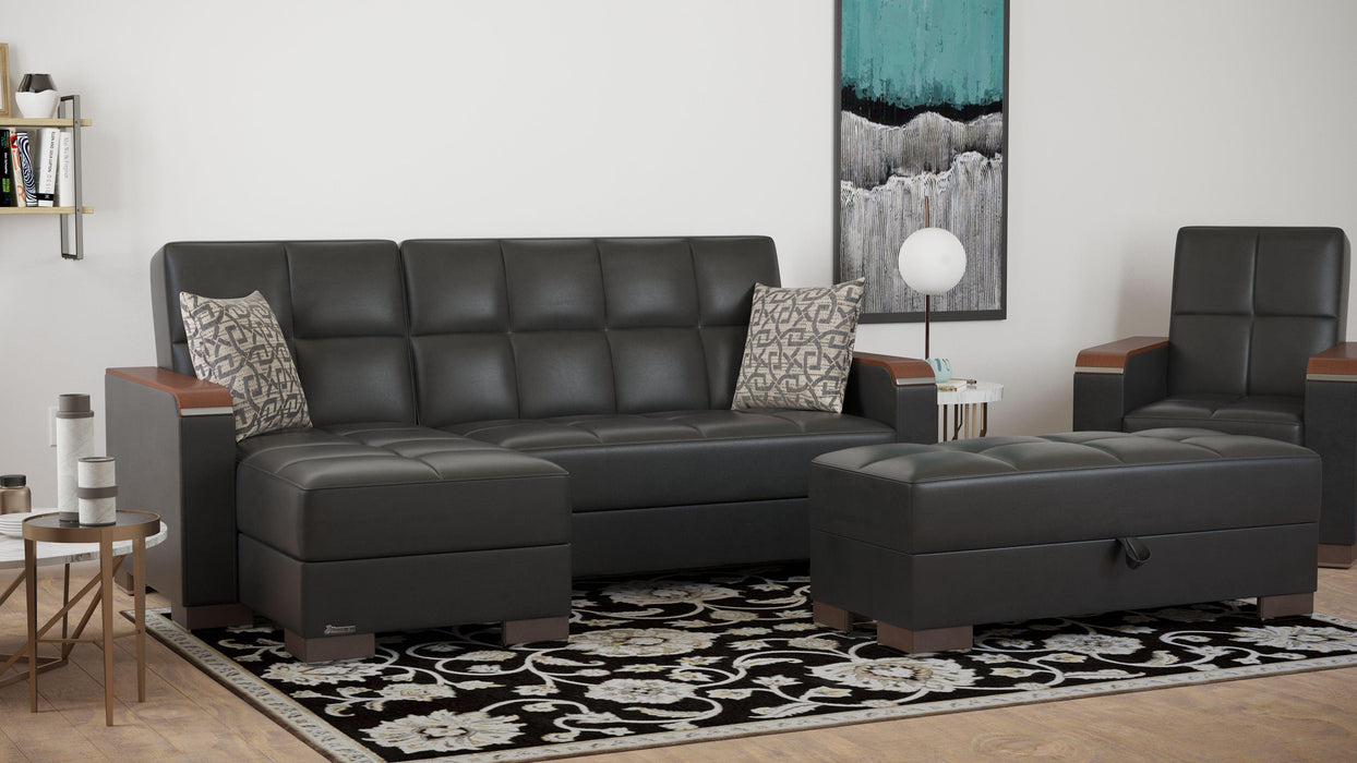 Ottomanson Armada X Collection Upholstered Convertible Wood Trimmed Ottoman with Storage