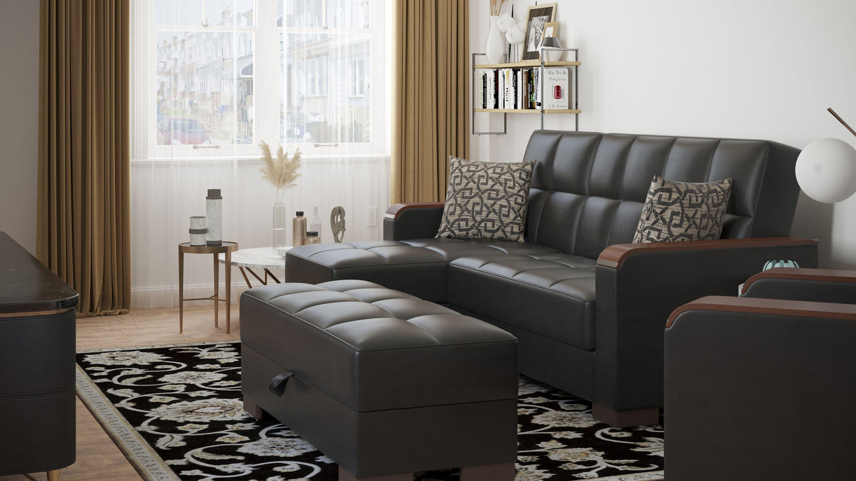 Ottomanson Armada X Collection Upholstered Convertible Wood Trimmed Ottoman with Storage