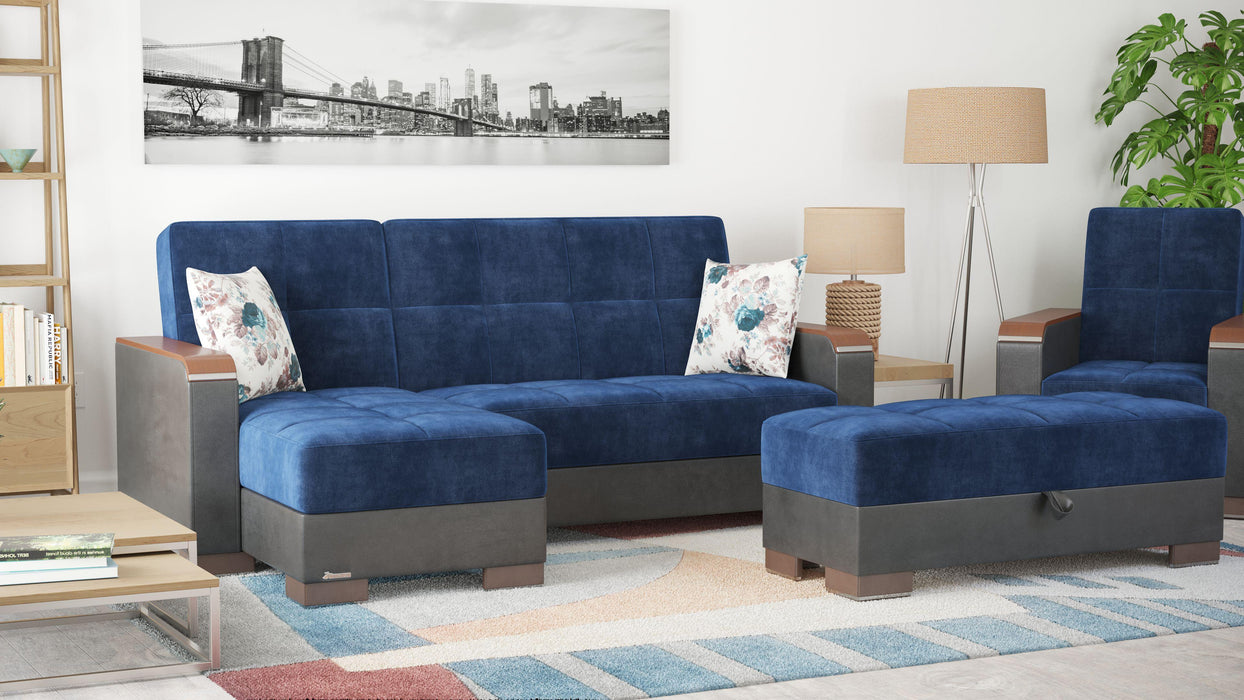 Ottomanson Armada X Collection Upholstered Convertible Wood Trimmed Ottoman with Storage