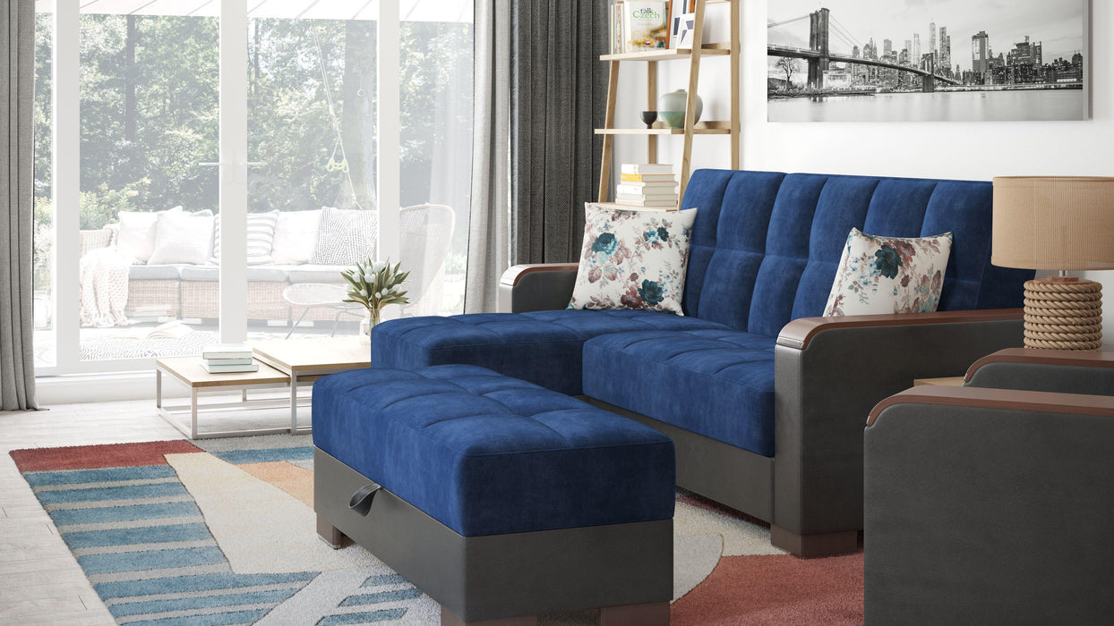 Ottomanson Armada X Collection Upholstered Convertible Wood Trimmed Ottoman with Storage