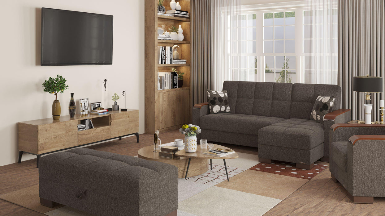 Ottomanson Armada X Collection Upholstered Convertible Wood Trimmed Ottoman with Storage