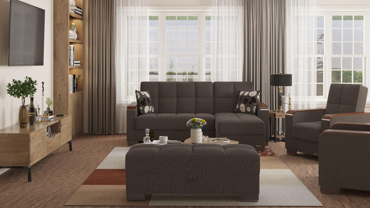 Ottomanson Armada X Collection Upholstered Convertible Wood Trimmed Ottoman with Storage