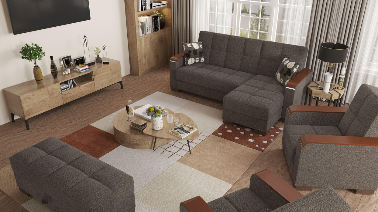 Ottomanson Armada X Collection Upholstered Convertible Wood Trimmed Ottoman with Storage