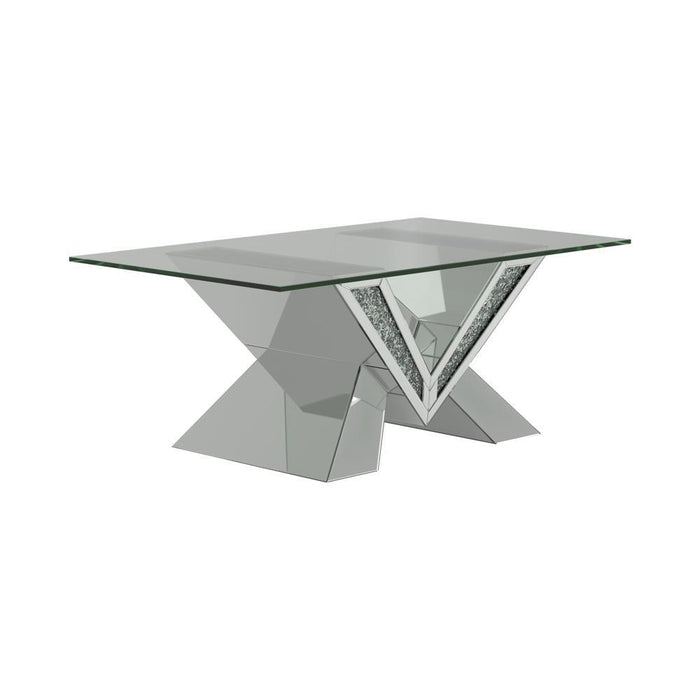 Taffeta V-shaped Coffee Table with Glass Top Silver