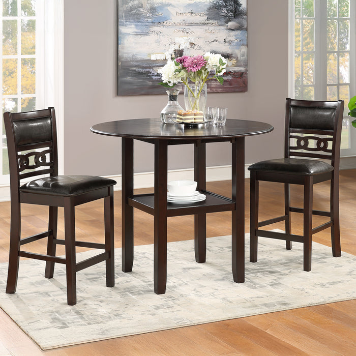Gia 3 Pc 42" Counter Drop Leaf Table & 2 Chairs-Ebony