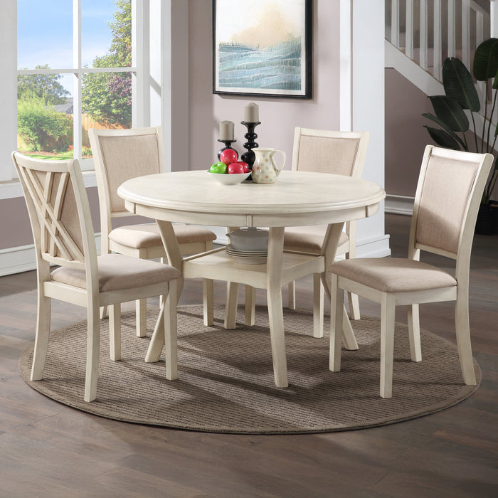Amy 5 Pc 47" Round Dining Set- Bisque
