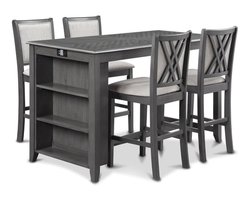 Amy 5 Pc 60" Counter Storage Table+Chairs-Gray