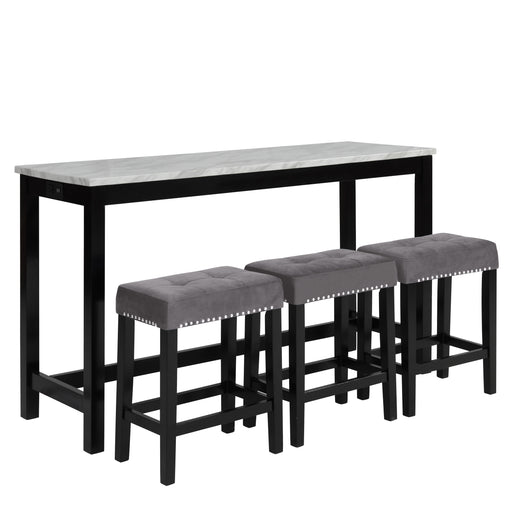 Celeste Theater Bar Table W/ 3 Stools-Gray