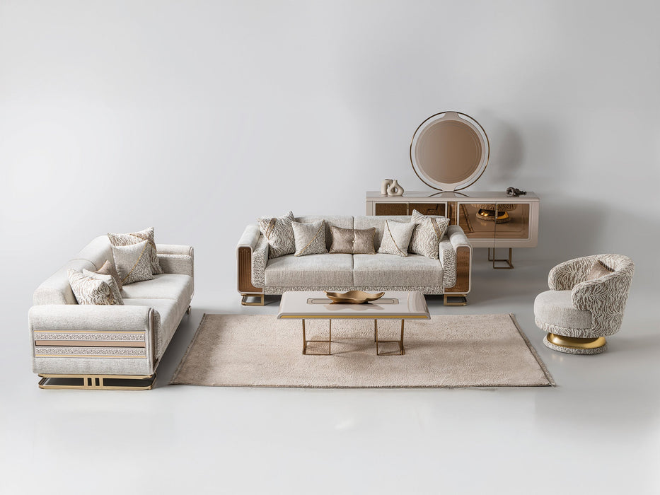 Delux 3-pieces (Sofa & Loveseat & Chair) Livingroom Set Cream