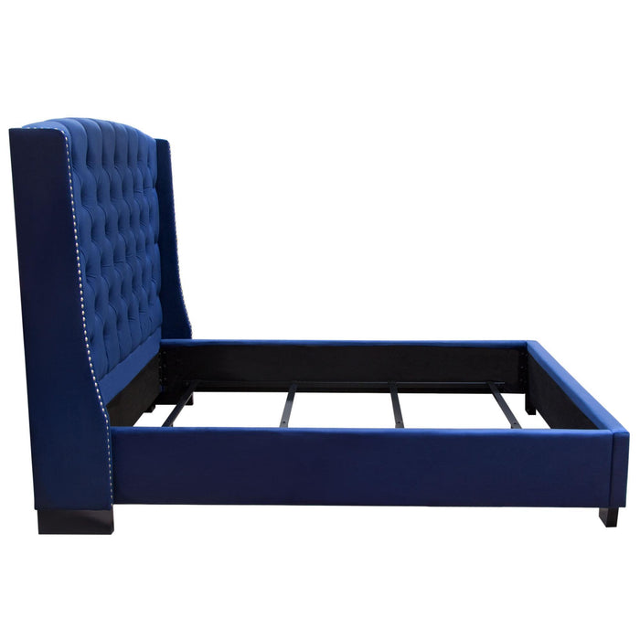 Majestic Queen Tufted Bed in Royal Navy Velvet with Nail Head Wing Accents by Diamond Sofa