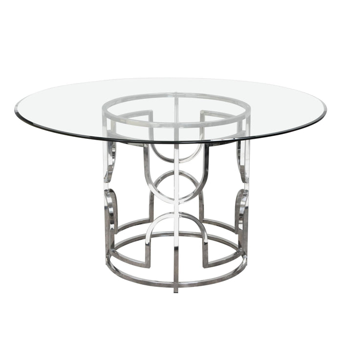 Avalon 54" Round Glass Top Dining Table with Round Stainless Steel Base by Diamond Sofa