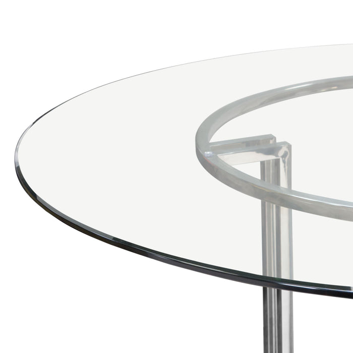 DEKO Polished Stainless Steel Round Dining Table w/ Clear, Tempered Glass Top by Diamond Sofa