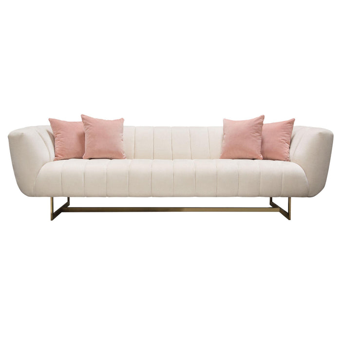 Venus Cream Fabric Sofa w/ Contrasting Pillows & Gold Finished Metal Base by Diamond Sofa image